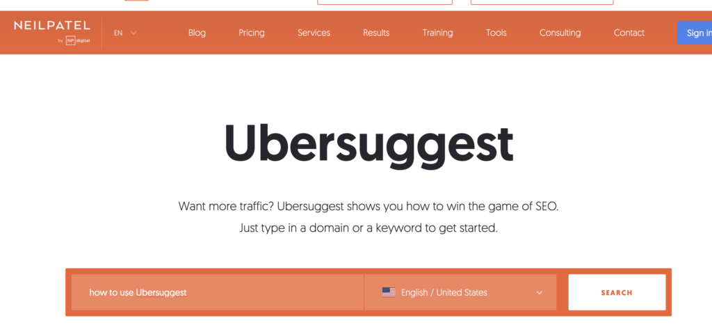 A browser is open to Ubersuggest with "how to use Ubersuggest" in the search box.